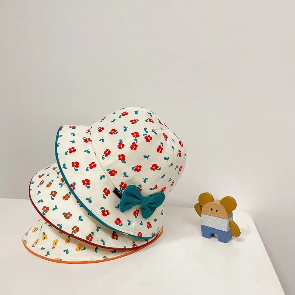 

Cute Korean Style Flower Bucket Cap Bowknot Cotton Baby Shading Hat Breathable Wide Brim Empty Top Kid Sunhat Kid
