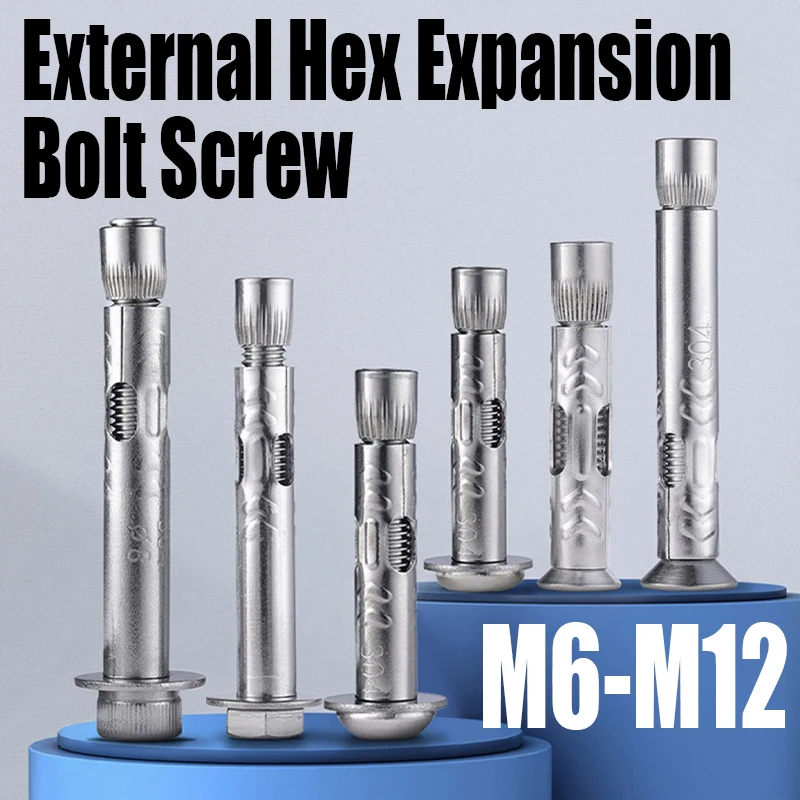 

1PCS M6 M8 M10 M12 304 Stainless Steel External Hexagon Expansion Bolt Screw Hexagon Expansion Screw Sleeve Concrete Anchor Bolt