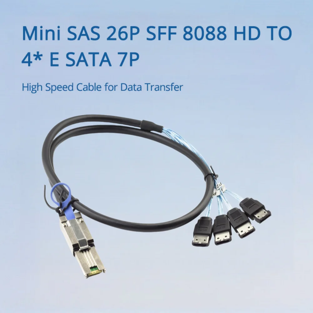 Mini SAS 26P SFF 8088 HD TO 4 * E SATA 7P Data Transmission High Speed Cable Length Optional 0.5M 1M 2M 3M