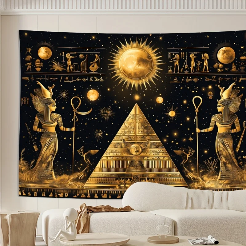 VIKAMA Egyptian Mysterious Pyramid Sun God Tapestry – Meditation Space Backdrop for Bedroom and Living Room Home Decor