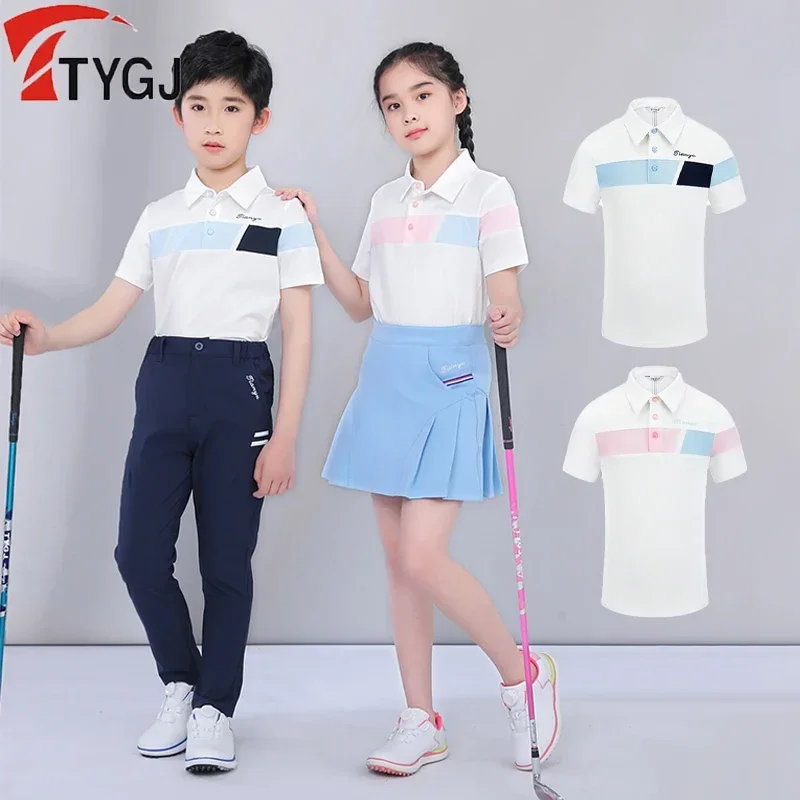 TTYGJ Children Breathable Patchwork Golf T-shirt Boys Girls Elastic Quick Dry Shirt Kids Polo Short Sleeve Tops Skin Friendly