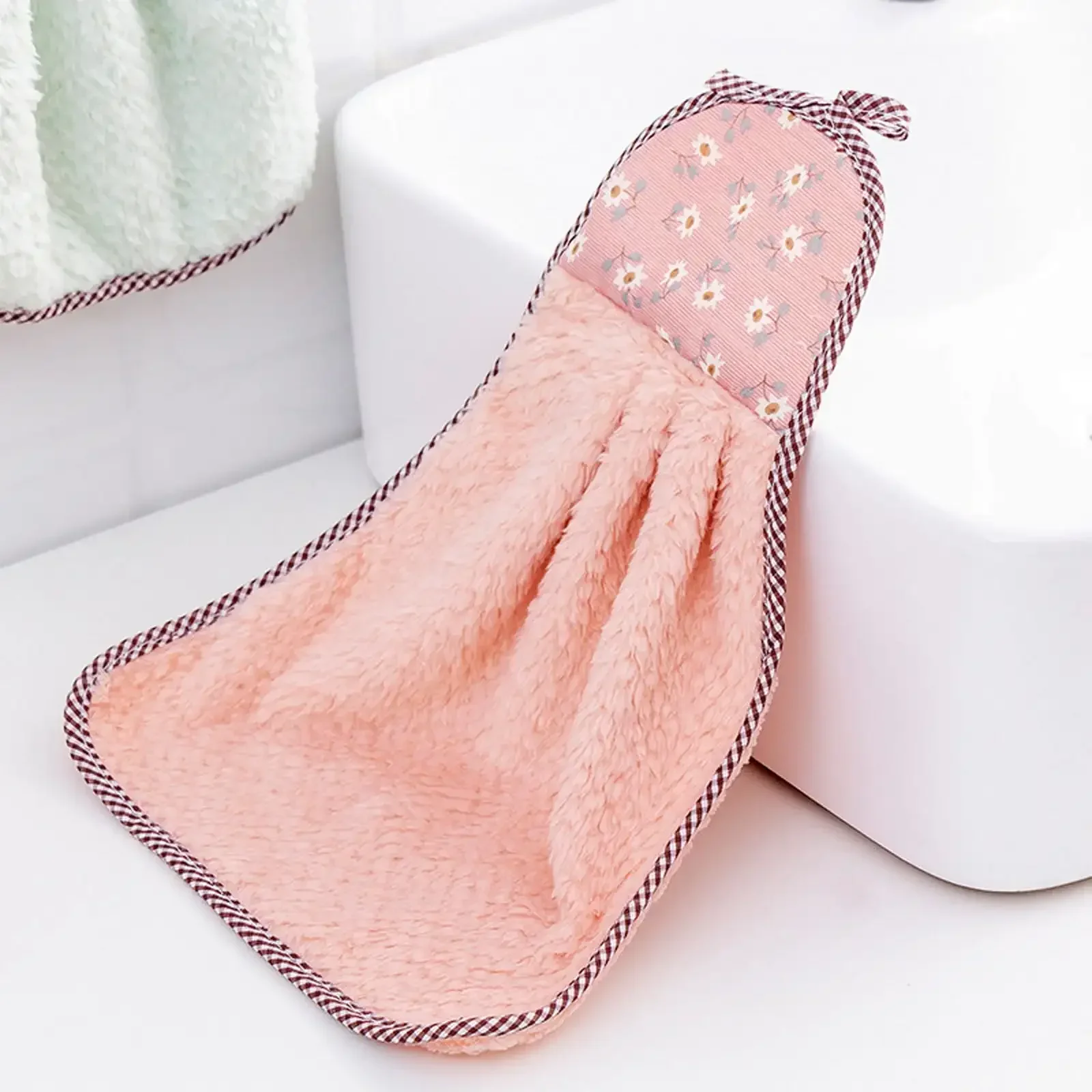 YUEHAO Wipes Nonstick Oil Coral Velvet Hanging Hand Towels Kitchen Dishclout hand towel rag Pink image 2