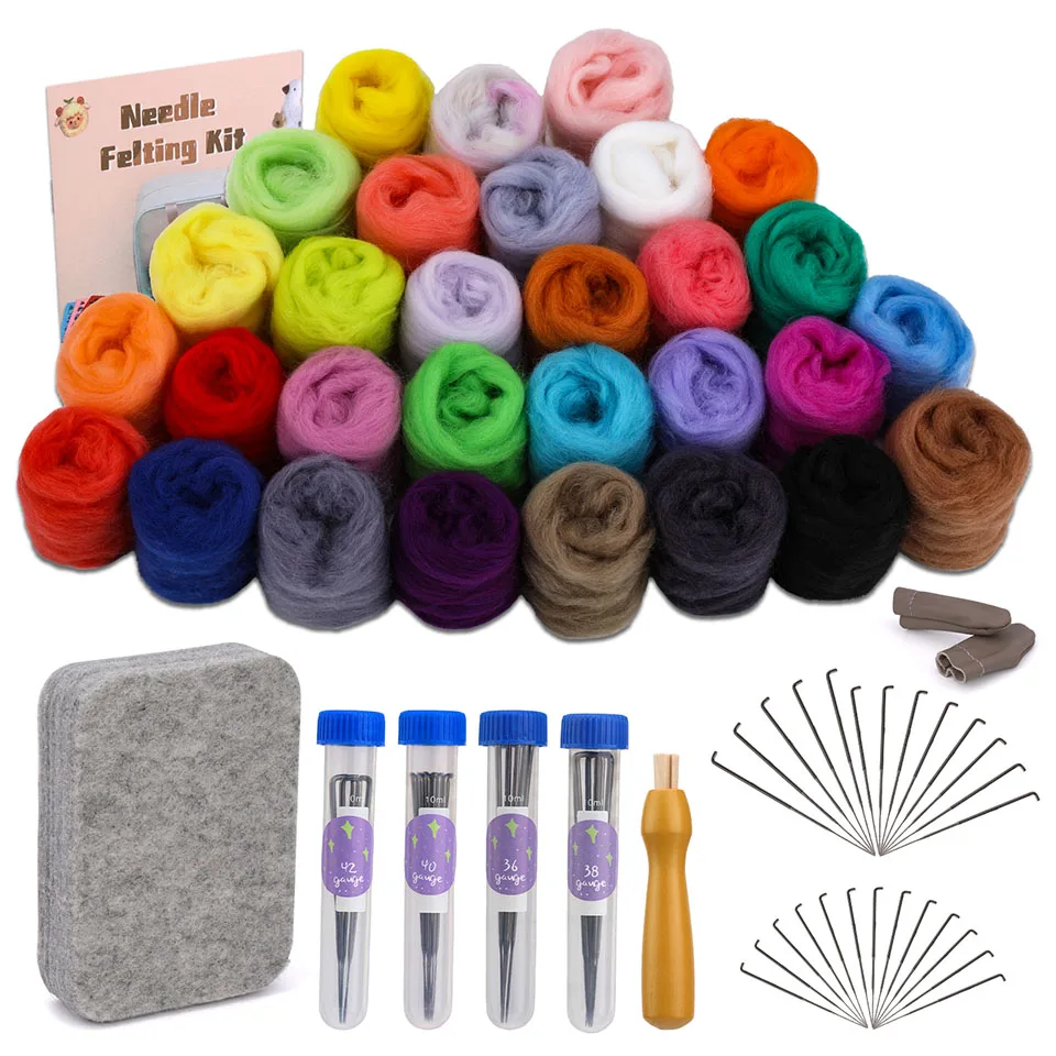 Nadel wolle Roving filting Kit für Anfänger-30 Farben mit Filz nadeln Filz kissen zubehör und Führungs karte für Heimwerker