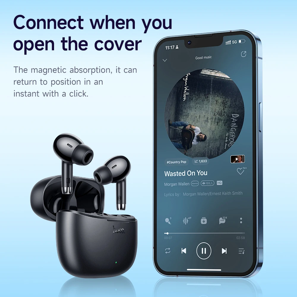 HOCO EQ2 TWS Bluetooth 5.3 Earphones With 7H Playtime Waterproof Low Latency Gaming HIFI Stereo Bass Touch Control For Sports