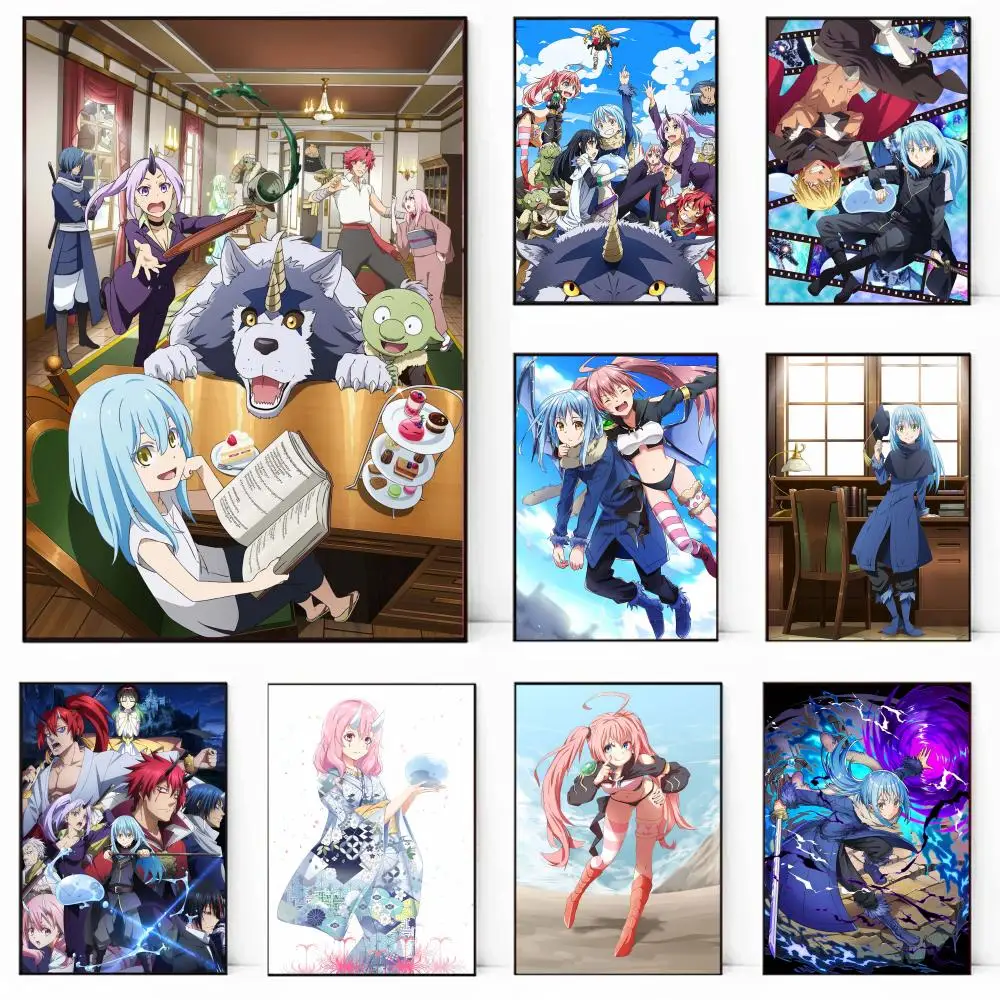 Anime T-Tensei Shitara Slime-M Cartoon Poster Selbstklebende Kunst Wasserdichter Papieraufkleber Kaffeehaus Bar Zimmer Wanddekoration