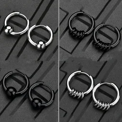 2pcs Stainless Steel Hoop Earrings For Men Small Circle Metal Ball Anti-allergic Ear Buckle Rock Hip Hop Artificial Jewelry