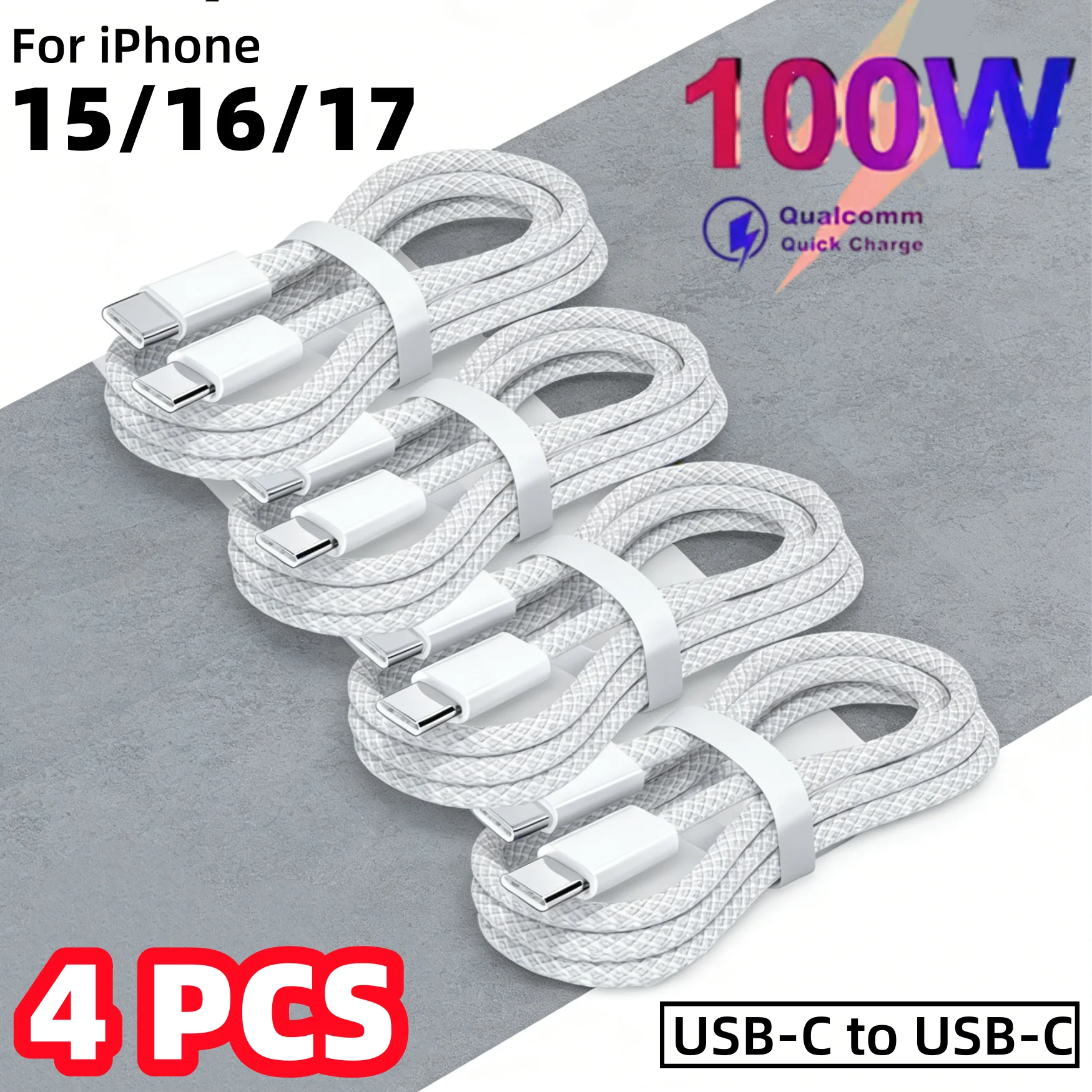 4PCS USB C Cable to USB C 100W Fast Charging Charger Cable Supports Fast Charging For iPhone 16 15 17  Samsung Xiaomi Huawei etc