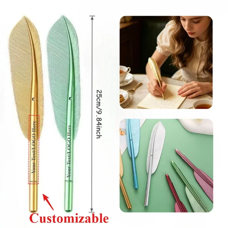 25PCS Personalized Engraved Feather Quill Gel Pens Customizable Neutral Pens with 0.5mm Fine Tips Elegant for Funny Wedding Gift