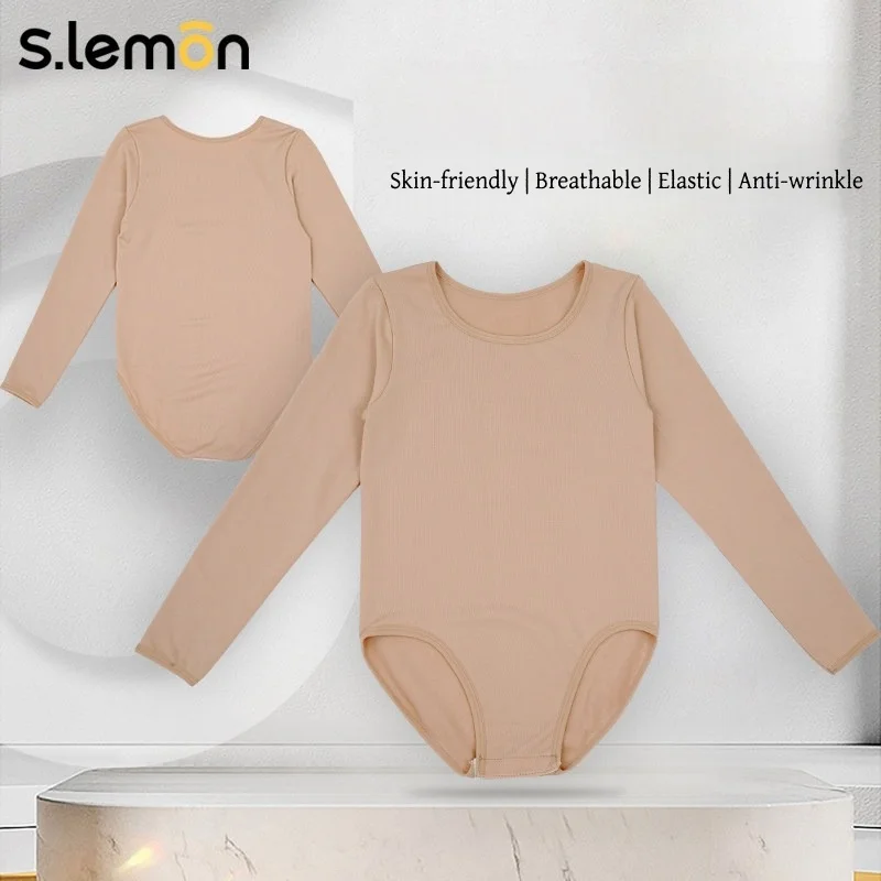 S.lemon Mädchen Nude Ballett-Trikot für Kinder, Winter, mit Fleece gefüttert, langärmelig, chinesischer Tanz