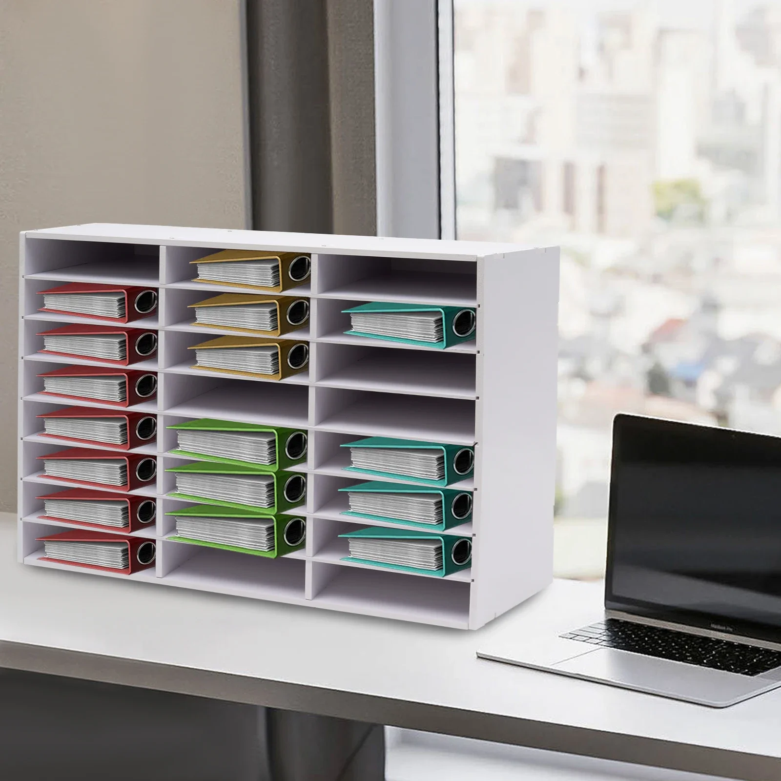 

24 Compartment Literature Organizer Document Storage with Adjustable Shelves Desk File Sorter Letter Sheet Document Storage