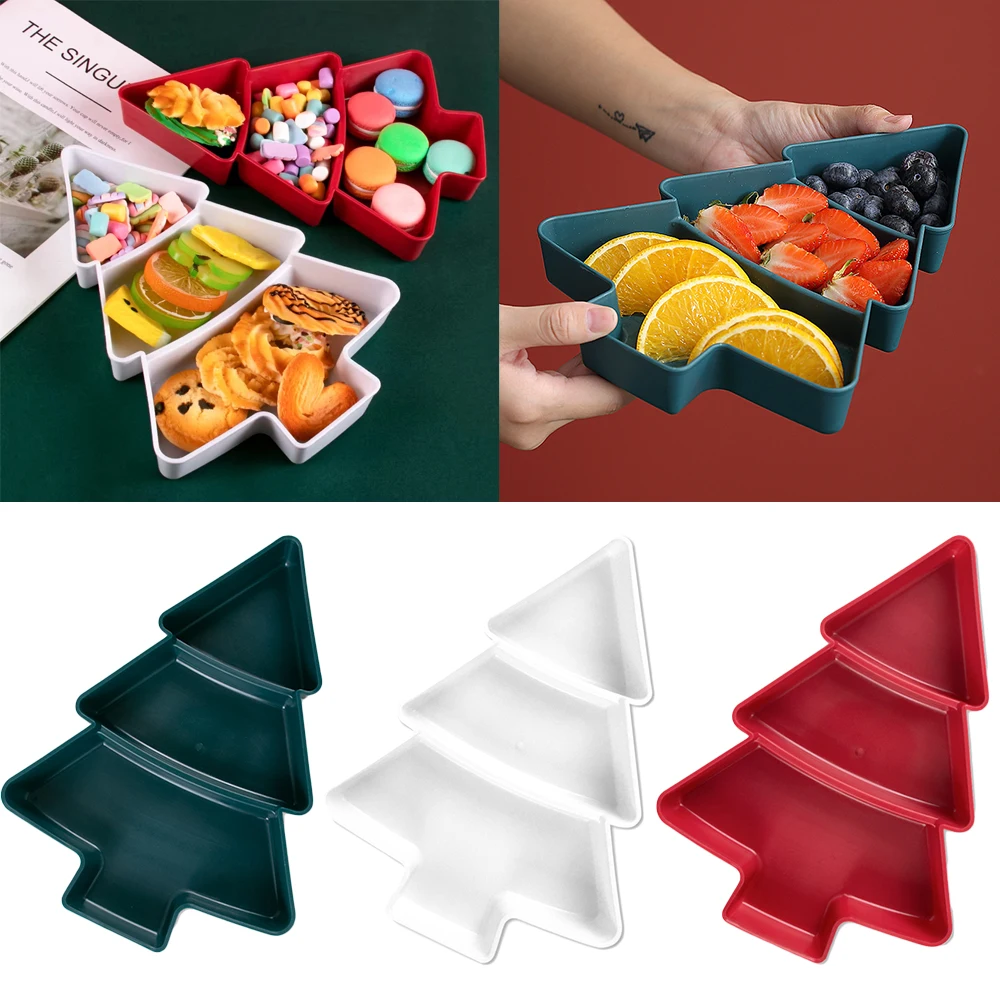 Christmas Food Appetizer Tray Tree Shaped Fruit Plate Reusable Snack Cookies Tray Chip Candy Dessert Plate Christmas Home Decor