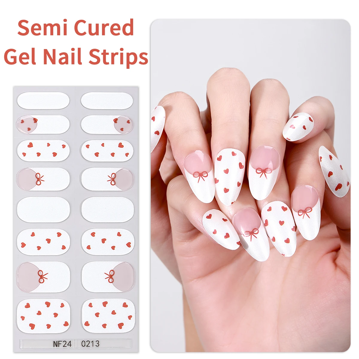 16 punte francesi semi curate gel strisce per unghie San Valentino amore gel smalto avvolge adesivo gel a copertura totale a lunga durata decorazione per unghie