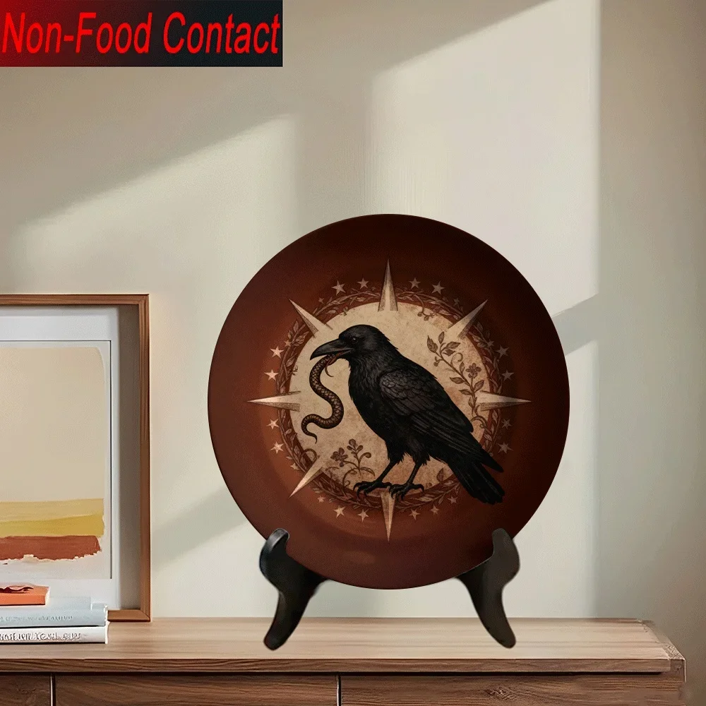 1pc Ceramic Decorative Plate | Non- Contact, Decorative Raven with Snake Totem, Ideal for Home Study, Living Room, Bedroom -
