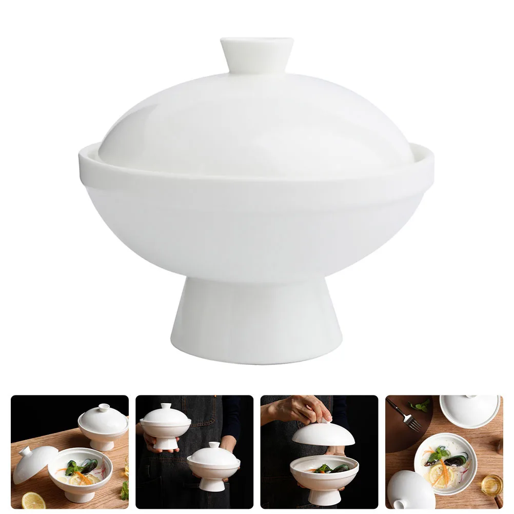 

Ceramic Stewed Cup Heat Resistant with Lid for Bird's Nest Soup Steamed Egg Congee Serving Bowl Bird's Nest Bowl Stew