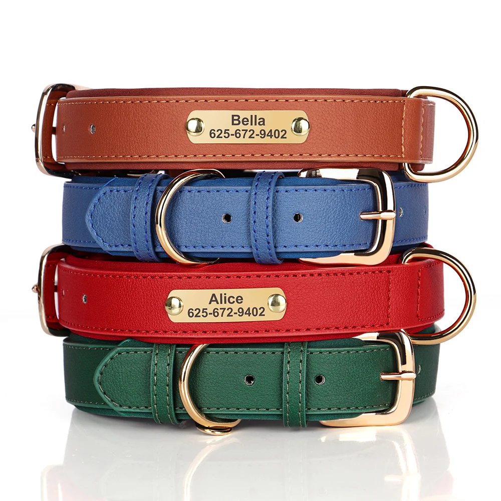 Personalized Dog Collar Soft Leather Dogs ID Tag Collars With Free Engraving Nameplate Anti-lost For Small Medium Dogs Pitbull