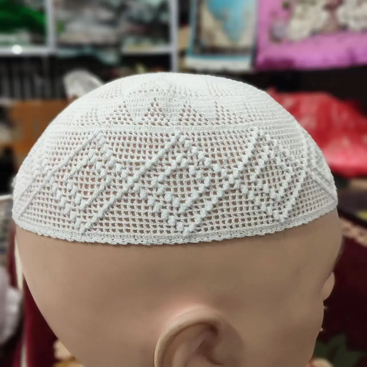 Free Shipping Muslim Caps For Men Colthing Crochet Knit Hat Turkey Kufi Islamic Kippah Jewish Turban White Cotton Mesh 0778