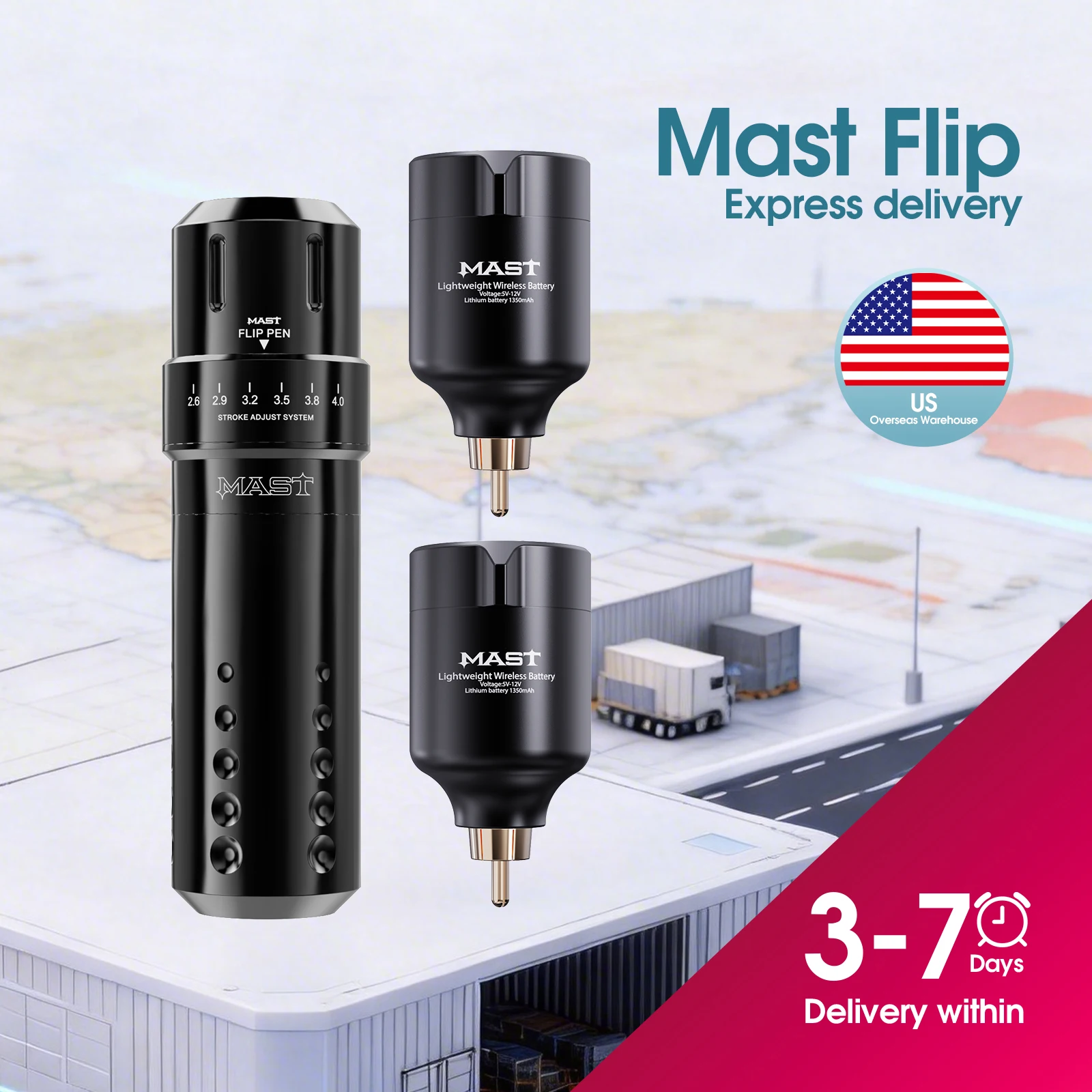 Mast Flip Complete Tattoo Kit Wireless Tattoo Machine with 7 Strokes 2.6-4.0mm  2 Batteries for Beginner Tattoo Kit