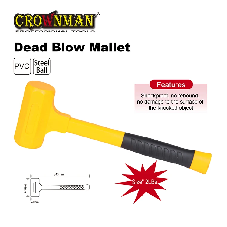 CROWNMAN Striking Tools 2 LBS 900g head with steel ball PVC handle yellow dead blow mallet hammer