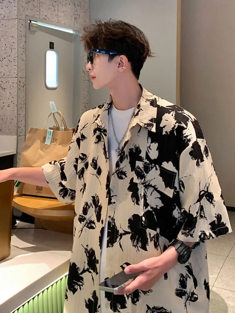 

Hawaii Flower Men's irt Summer 2025 New Chinese Sle Loose ort Sve f Sve Trendy Brand Casual Button up Top