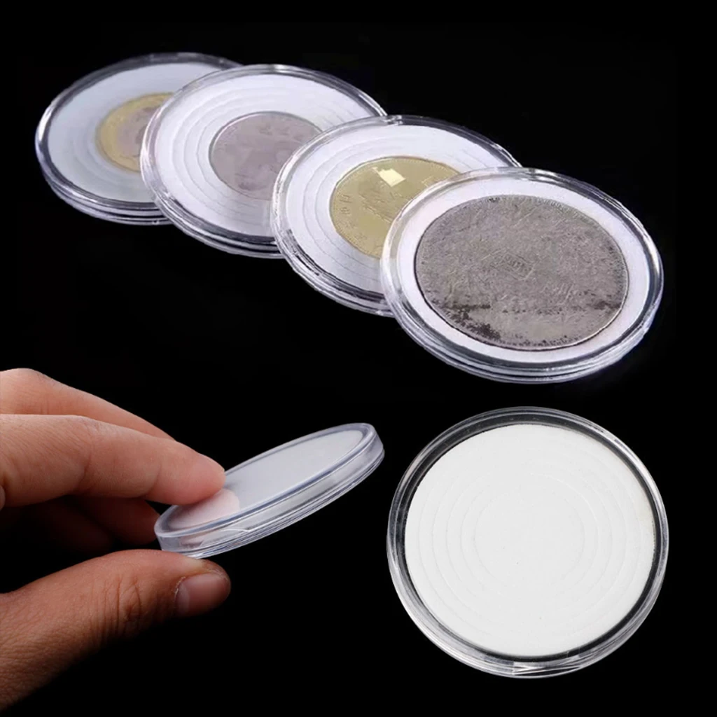 10Pcs 46mm Transparent Coin Capsule Holder Storage Box Case with 19mm/24mm/29mm/34mm/39mm Dia. Gasket for Coin Collection