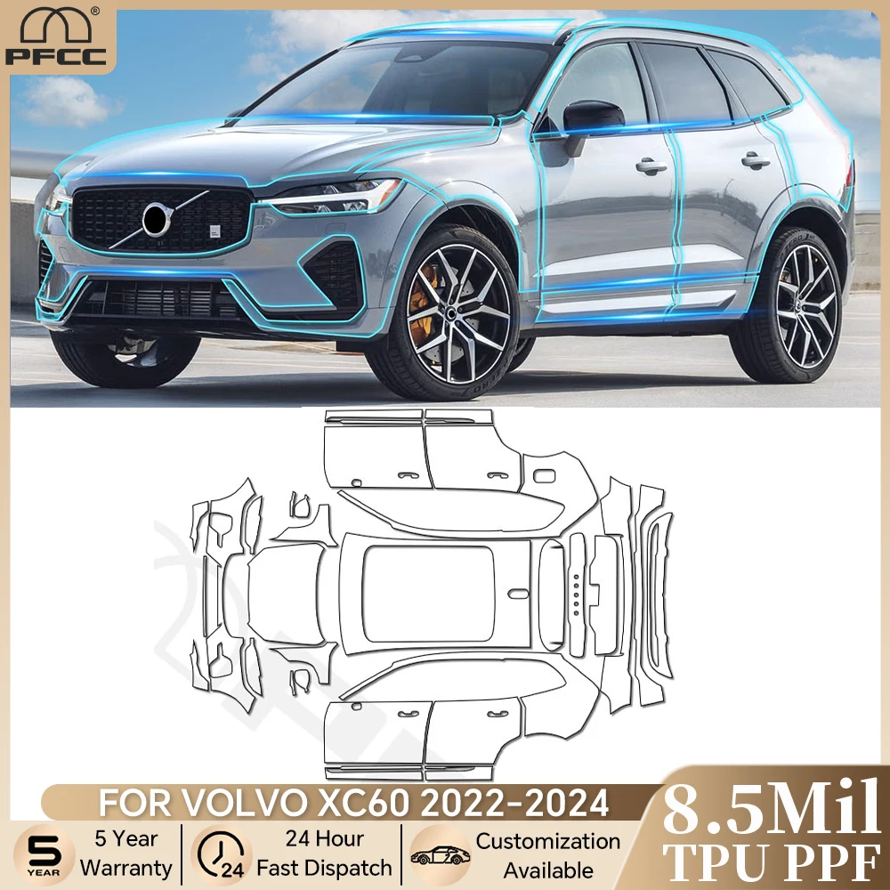 

For Volvo XC60 Inscription R Design 2022-2024 Pre-cut PPF Bra 8.5Mil TPU Paint Protection Film Car Body Clear Anti-scratch Kit