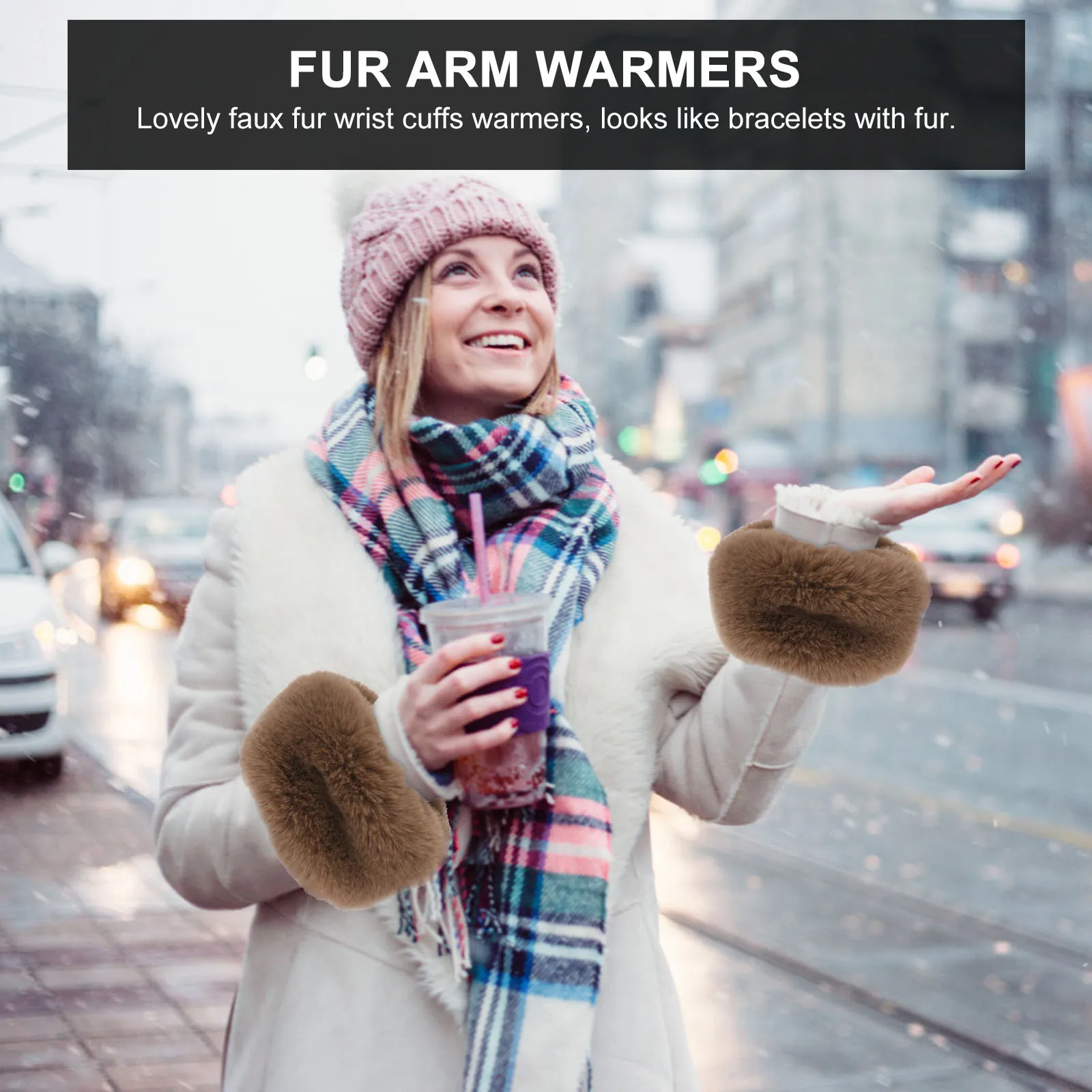 

1 Pair Faux Wrist Cuffs Warm Winter Arm Warmers For Women Furry Wristband Glove Cozy Thick Hand Muffs Arm Warmers Furry