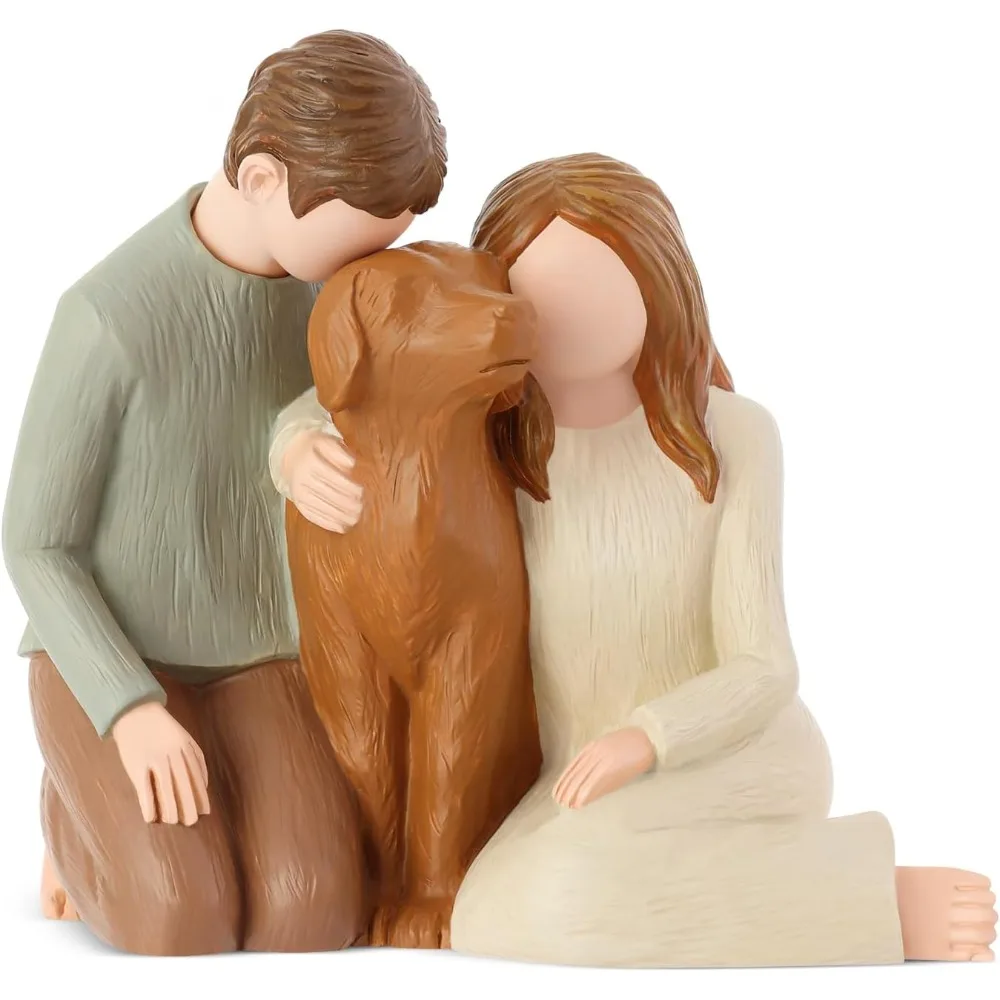 

Couple with Dog Figurines Ornaments, We are A Family Dog Memorials Statues for Dog Lovers gothic decor garden statues