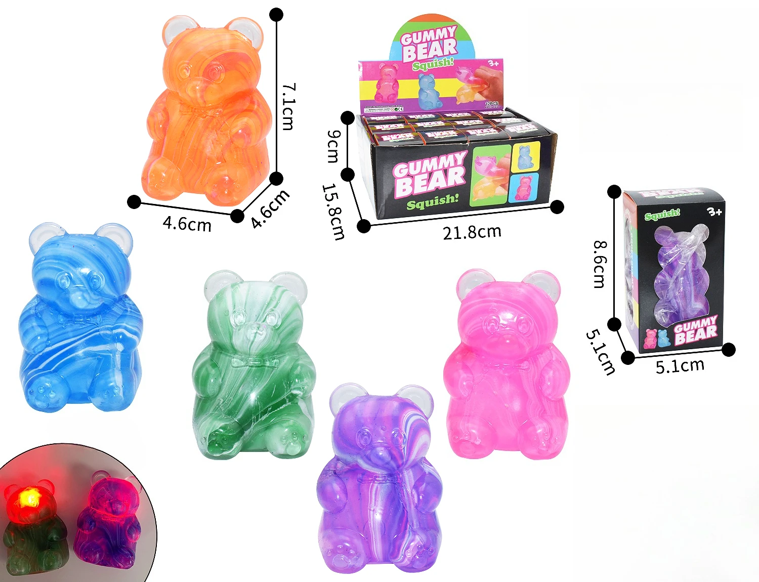 New Arrival Light-Up Swirl Bear Squishy, Maltose Squishy, Viral Stress Relief Toy, Popular Squeeze Fidget Toy