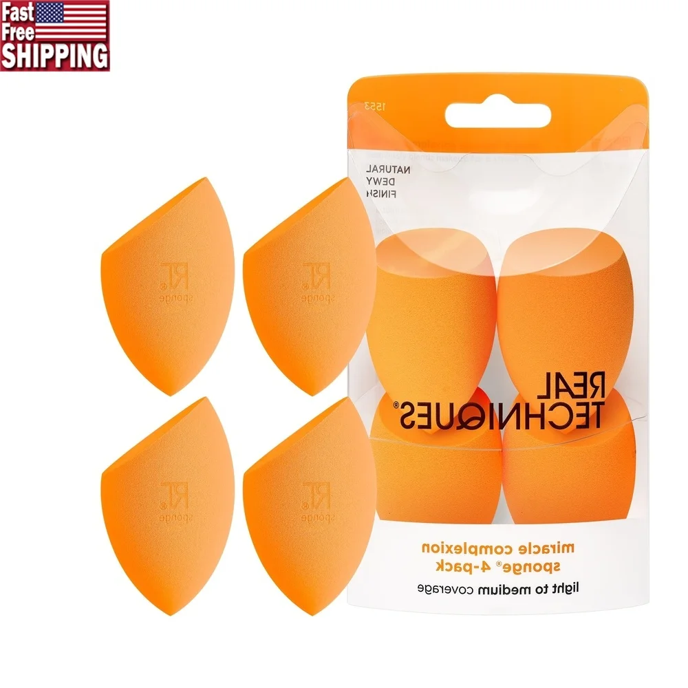 

Miracle Complexion Makeup Sponges 4 Count Liquid Cream Foundation Blending Sponge 3-Point Application Vegan Cruelty-Free