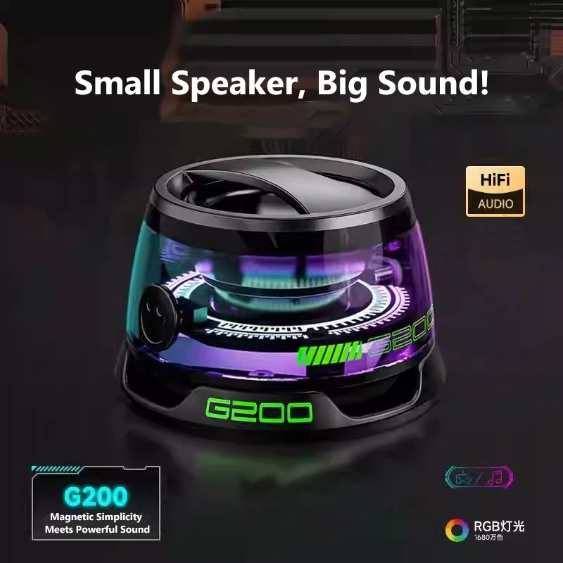 

Portable Magnetic Bluetooth Speaker with RGB Lighting, BT5.0, True Wireless Stereo Sound, Mini Design & Phone Holder - G200