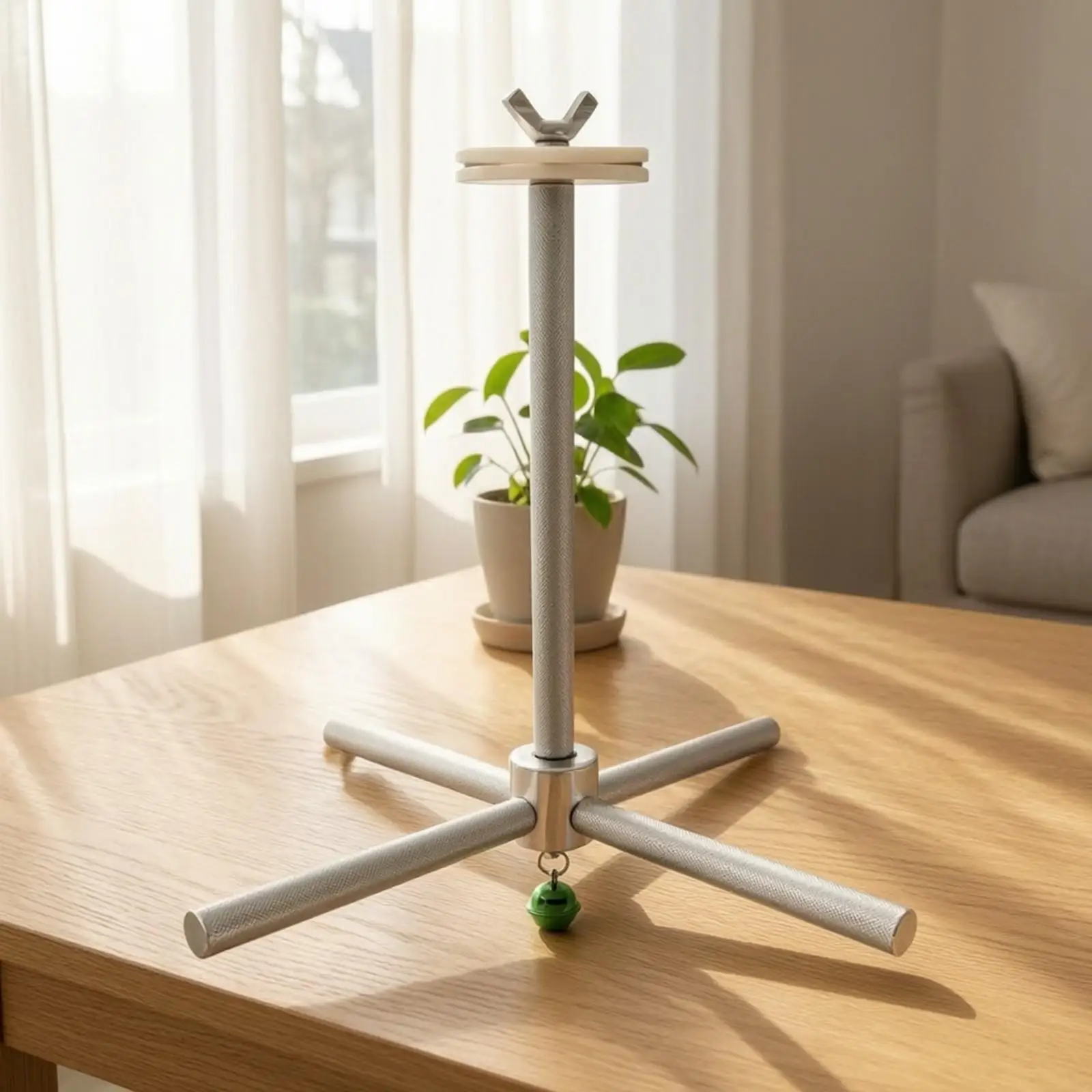 Rotating Aluminum Perch for Parrot Cage with Bell and Textured Bars Bird Play Stand Exercise Gym