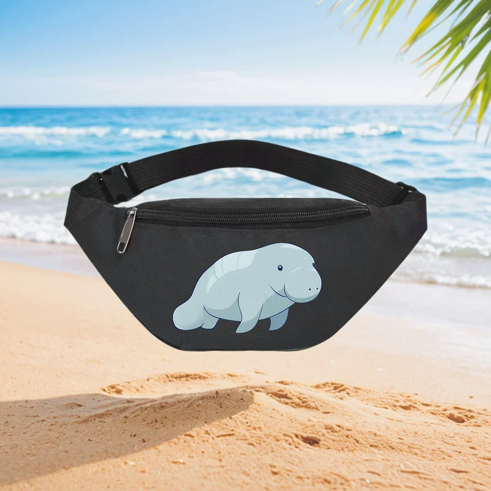 

Cute Manatee Cartoon Illustration Waist Backpack Crossbody Chest Bag Street Casual Sporty Fashionable Simple Unique Printed Desi