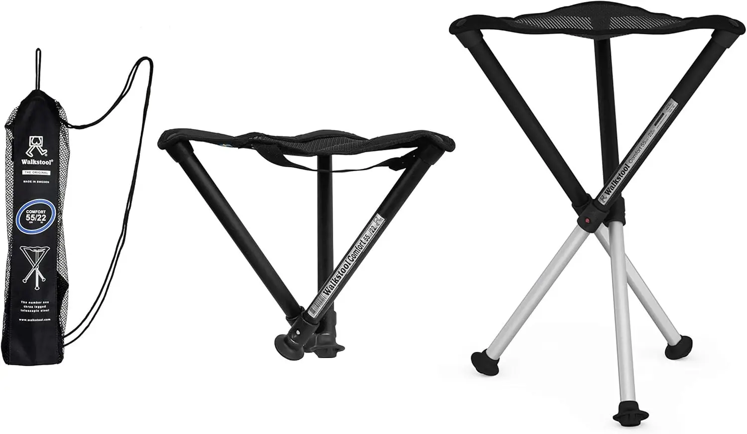 Model - Black and Silver - 3 Legged Folding Stool in Aluminium - Height 18