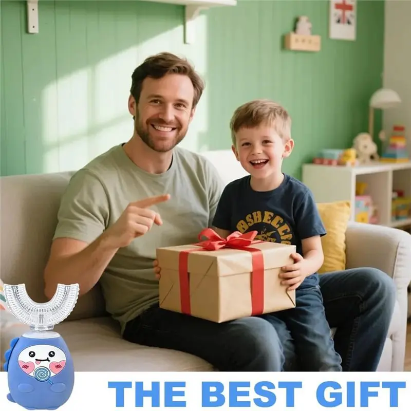 【SIMPLE】For Ages 2-12 Kids Electric Toothbrush U Shaped, 360° Ultrasonic 3 Speeds, IPX7 Waterproof Blue