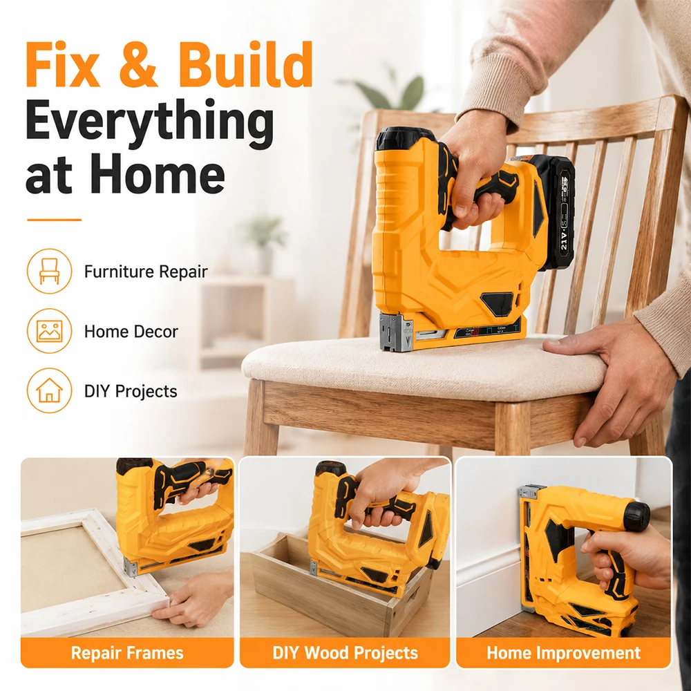 SIHAO Portable Cordless Electric Nail Stapler 2 IN 1 Nailing Tacker Tool Compatible with Dewalt Battery for DIY Carpentry
