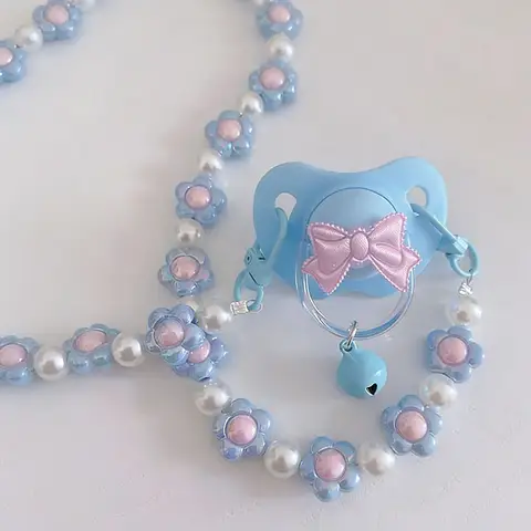 Cute ABDL Adult Pacifier With Chain Clip Comforting Toy Transparent Soft Bow Cartoon Candy Bunny DDLG Cosplay Accessories Gift