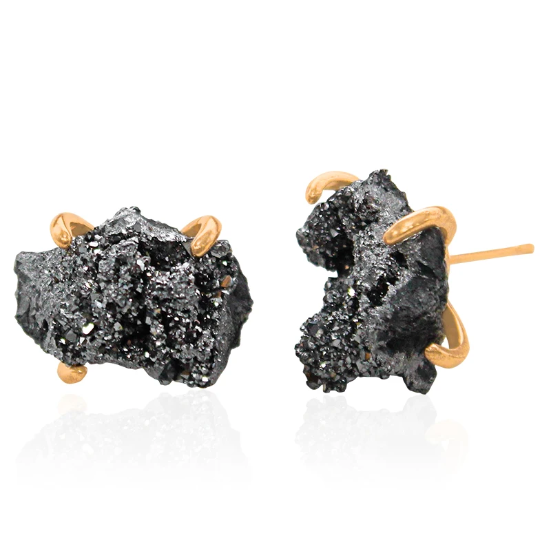 Irregular Druzy Crystal Quartz Stud Earrings for Women Natural Stone Healing Crystal Fashion Ear Jewellery