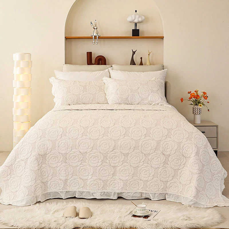 

Luxury Embroidered Bedspread on the Bed Cotton Quilt Set 3PCS Queen Size Lace Decor Coverlet Quilted Comforter Mattress Topper