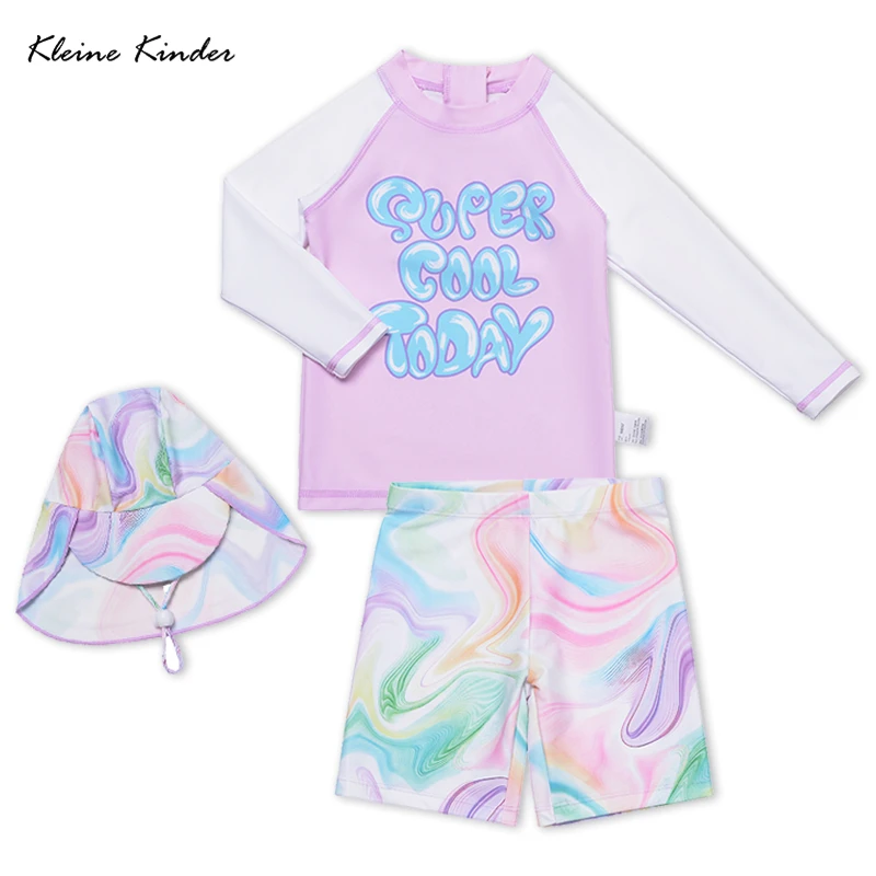 Girls Swimsuit Long Sleeve Swim Shirt Trunk 3 Piece Rash Guard for Girls Bathing Suit with Boyshorts UPF 50+ Long Sleeve Sunsuit