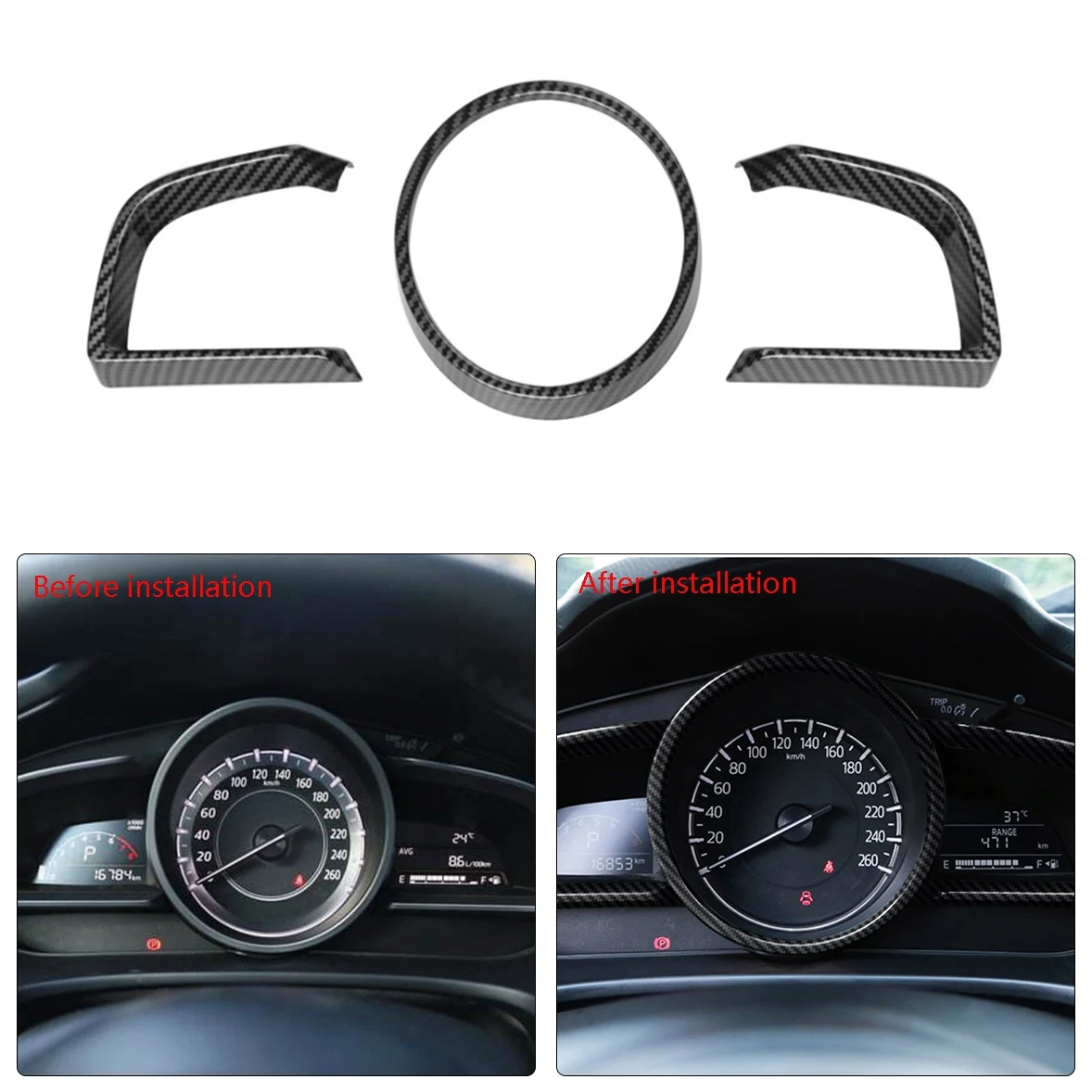 for Mazda 3 Axela 2014-2018 Carbon Fiber Dashboard Interior Instrument Frame Cover Trim