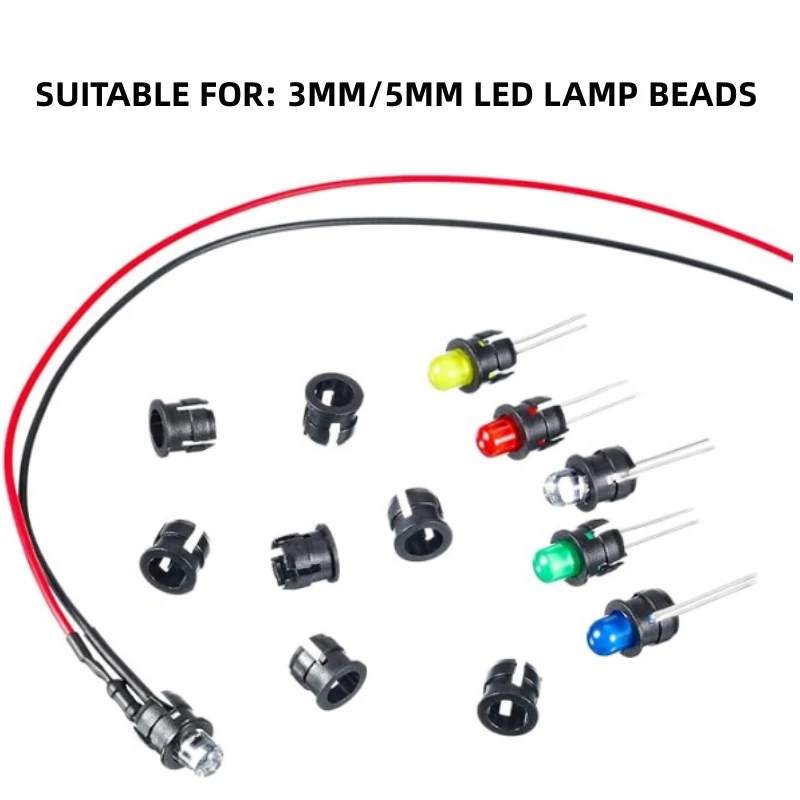 100 Pieces Black Plastic 3mm 5 mm LED Holder Light Emitting Diode Holder Clip Display Panel LED Light Mounting Holders Bracket