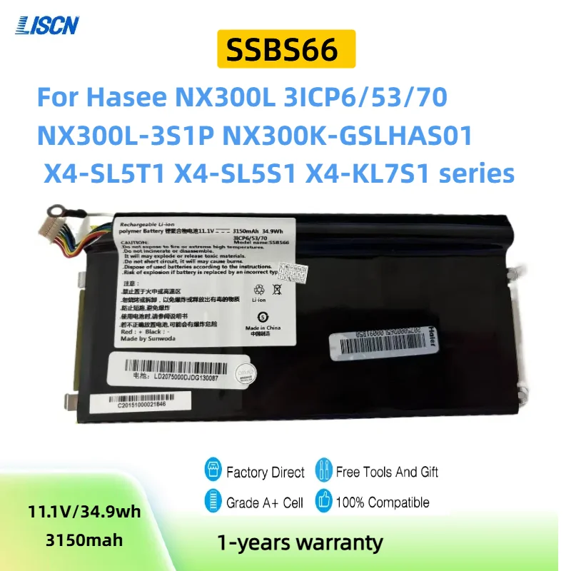 SSBS66 For MAIBENBEN Battery For Hasee NX300L 3ICP6/53/70 NX300L-3S1P NX300K-GSLHAS01 X4-SL5T1 X4-SL5S1 X4-KL7S1 series 11.1V