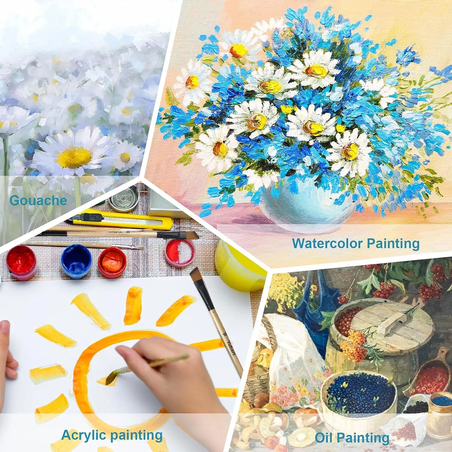 6-teiliges professionelles Pinselset, weiche Nylon-Filbert-Pinsel, eckige, flache, runde, spitze Spitzen für Aquarell-, Öl- und Acrylmalerei – Detail 6