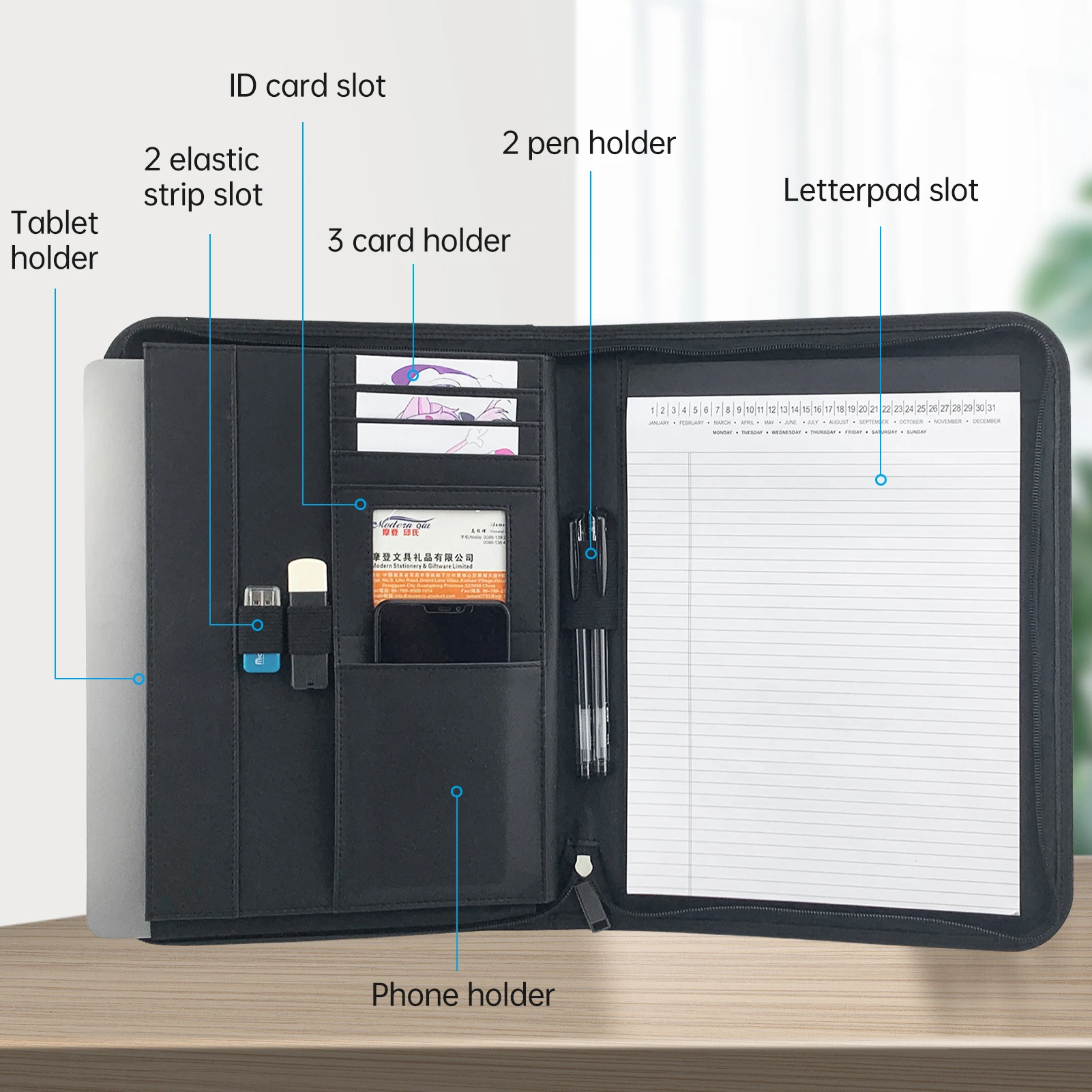 

Bisofice Business Padfolio на молнии A4 Портфель из искусственной кожи Органайзер для интервью Восстановить планировщик документов Расписание повестки дня