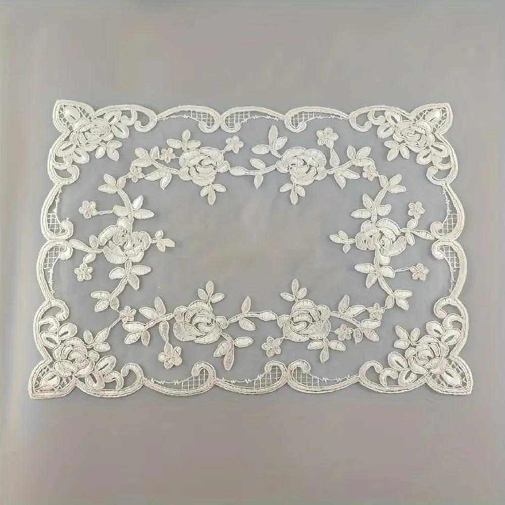 Light Luxury Polyester Lace Placemat Embroidered Rectangular Table Mat French Retro Style Dining Mat Vase Mat