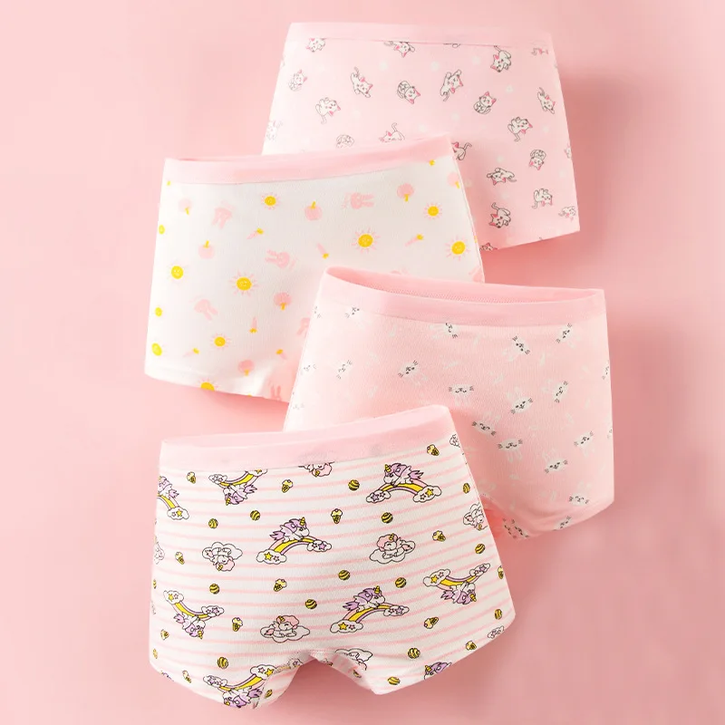 4 Pack Summer Cotton Girls Underwear Breathable Comfortable Princess Panties A-Class Xinjiang Cotton