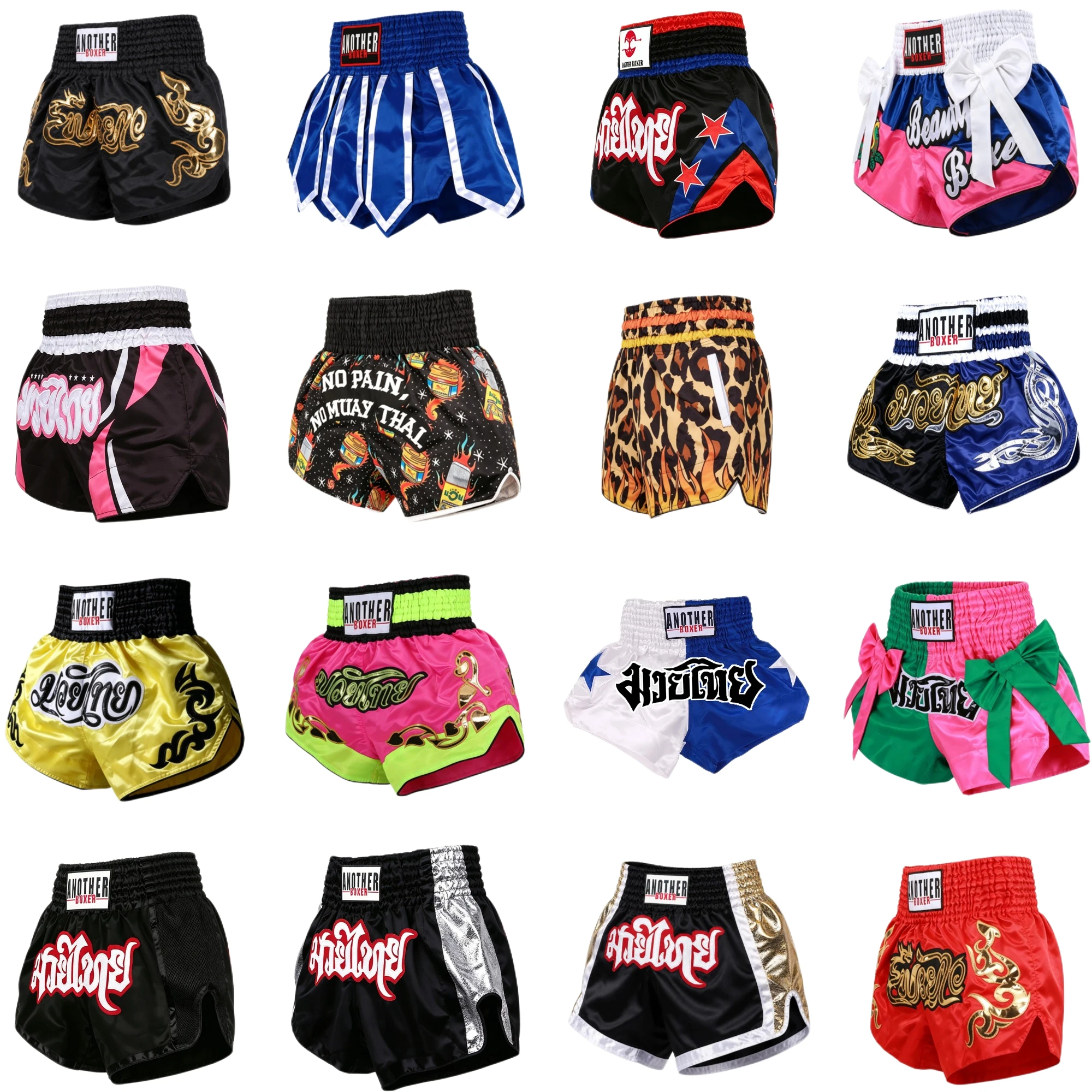 Muay Thai Shorts Traditional Thai Boxing Pants for Men Women Kids Embroidery Patch Gym MMA Cage Fight Training Kickboxing Pants