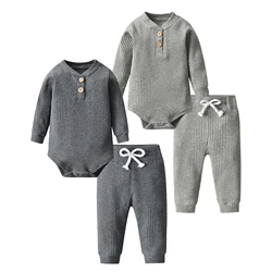 New Toddler Infant Baby Unisex Clothes Set for Boys Girls Knitted Long Sleeve Romper Bodysuit Top Pants Newborn Casual Outfit