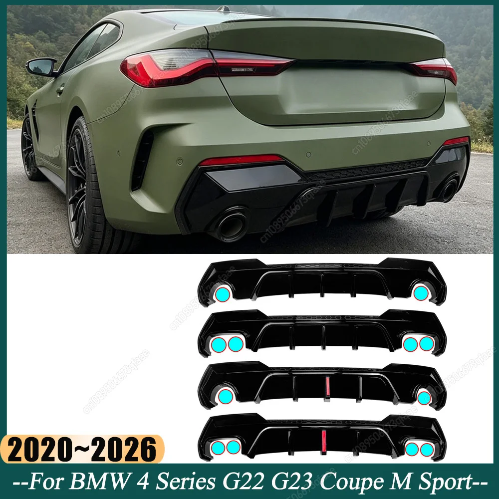 Auto-Heckdiffusor mit LED für BMW 4er Serie G22 G23 420i 420d 430i 430d M-Sport 2020-2026 Schwarze Karosserie-Tuning-Teile