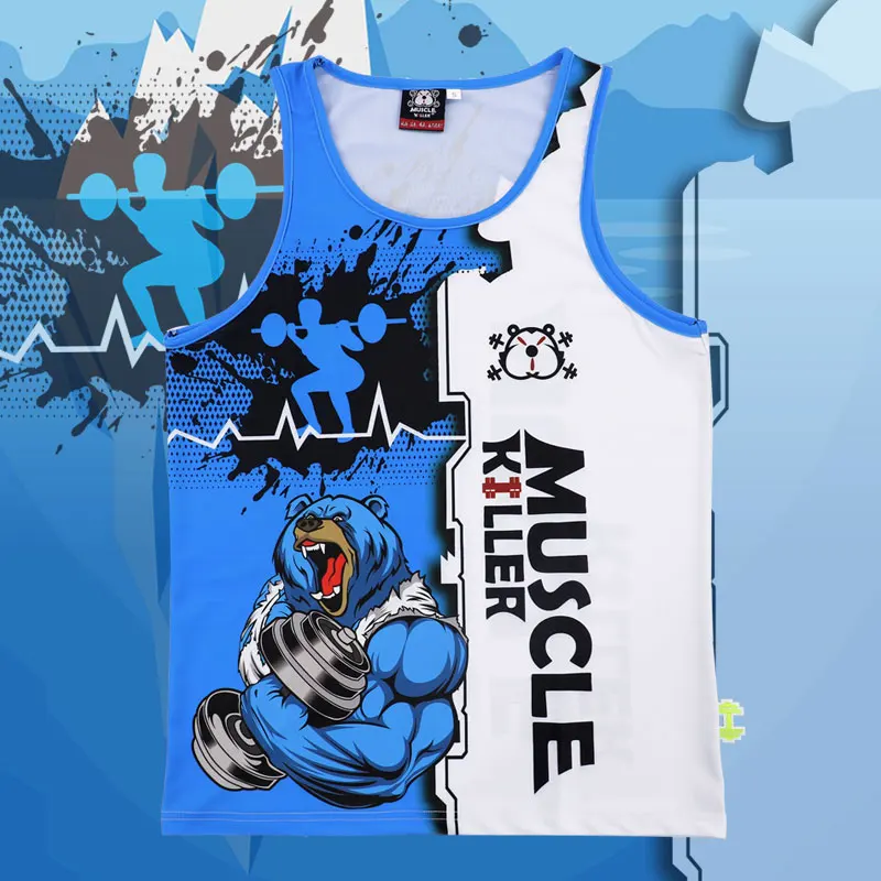 MK Iceberg Violent Bear Gym Running, Leisure Sports Training Sleeveless Quick Dried Muscle Dumbbell Summer Fit Tank Top